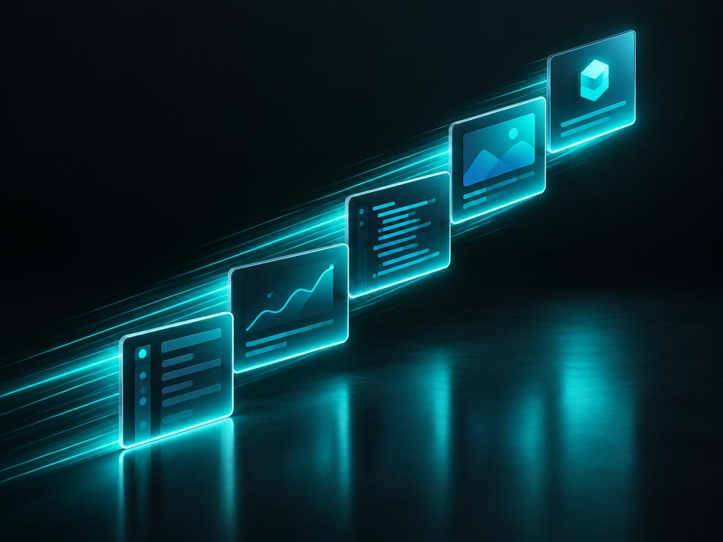 Panels launching upward along a light trail