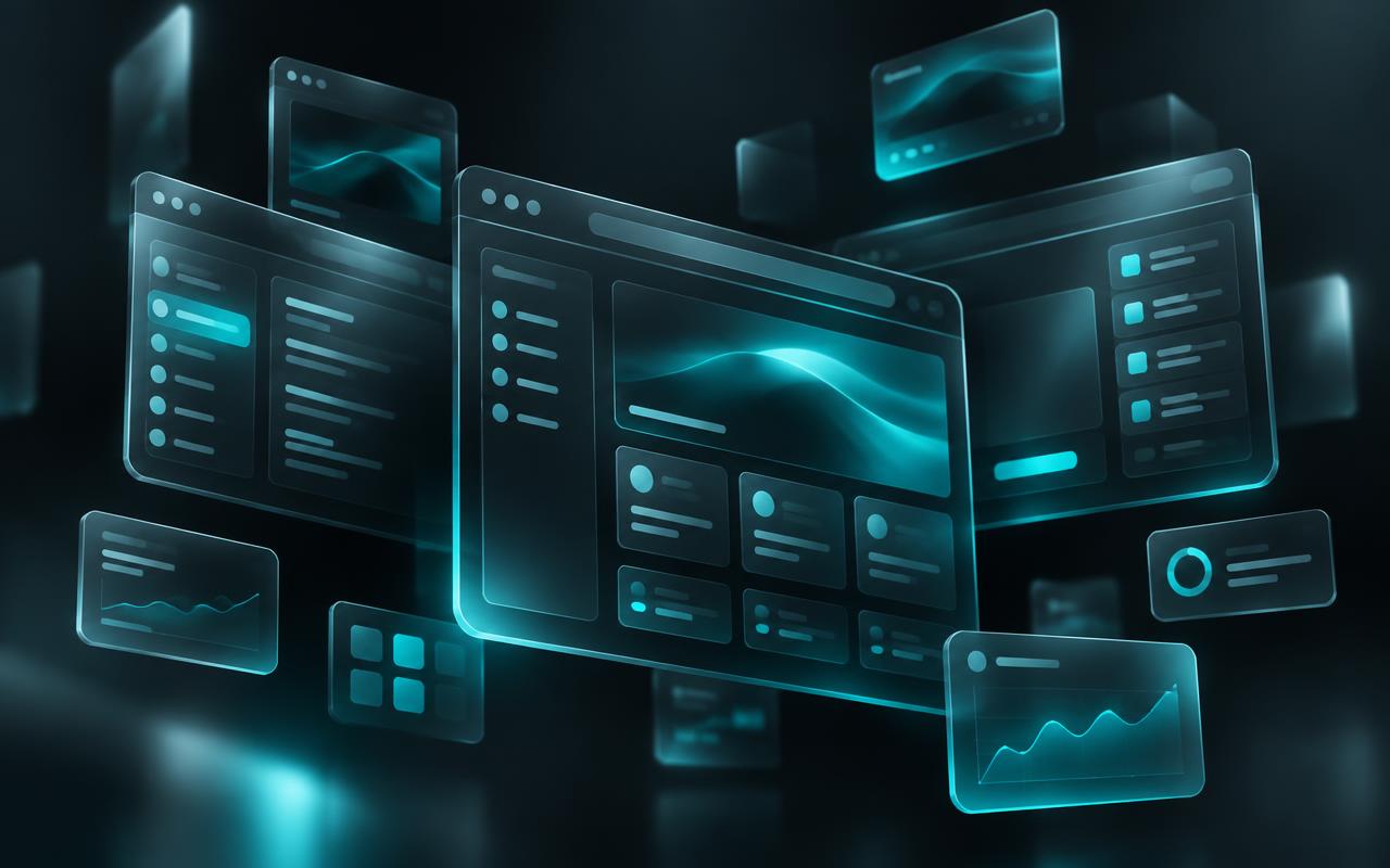 Abstract render of floating web application windows